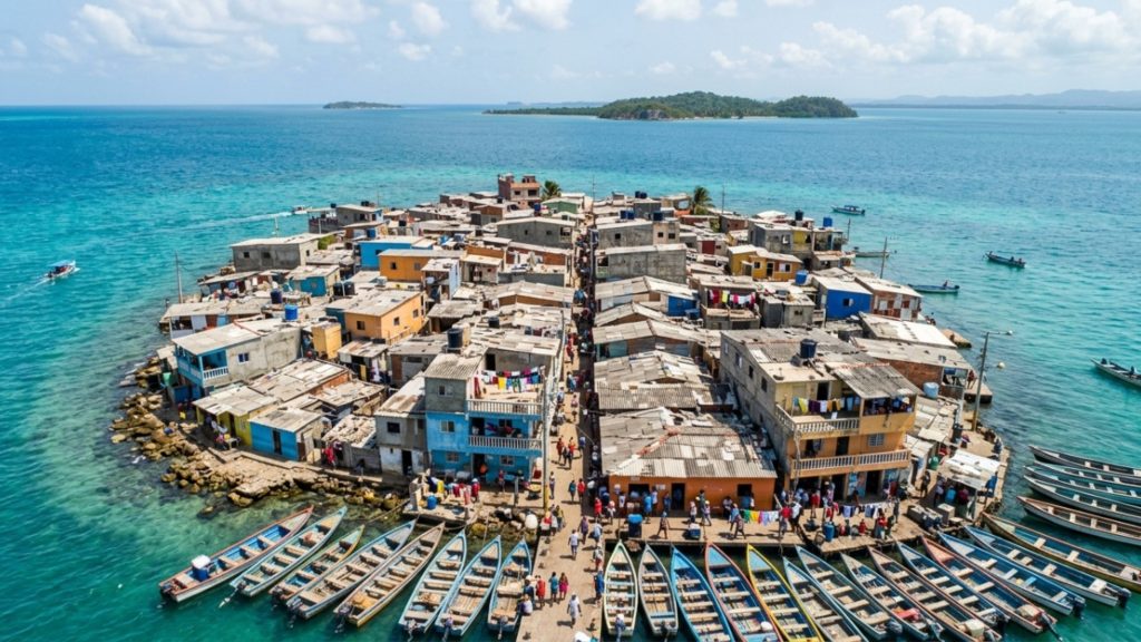 A ilha na Colômbia menor que um campo de futebol onde quase mil pessoas vivem sem saneamento e sem espaço para sepultamentos