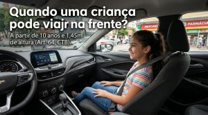 Multa de R$ 293,47 e 7 pontos na CNH: entenda quando crianças podem viajar no banco da frente