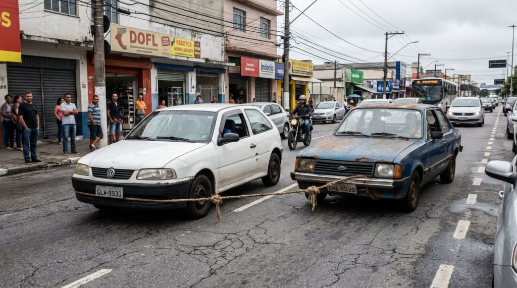 Tentou fugir do preço do guincho e levou multa: entenda por que rebocar carro com corda é proibido por lei