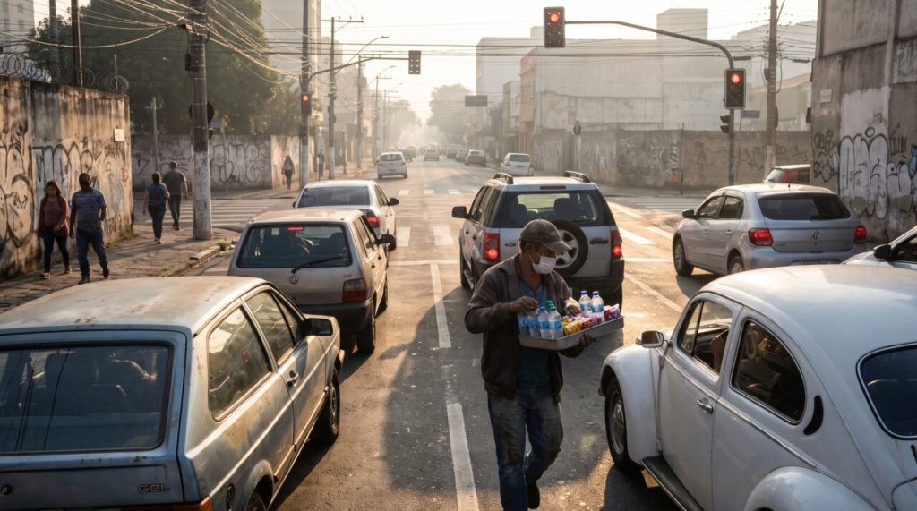 Ambulante memoriza tráfego após seis meses no mesmo semáforo e nota sumiço de motorista das 7h40
