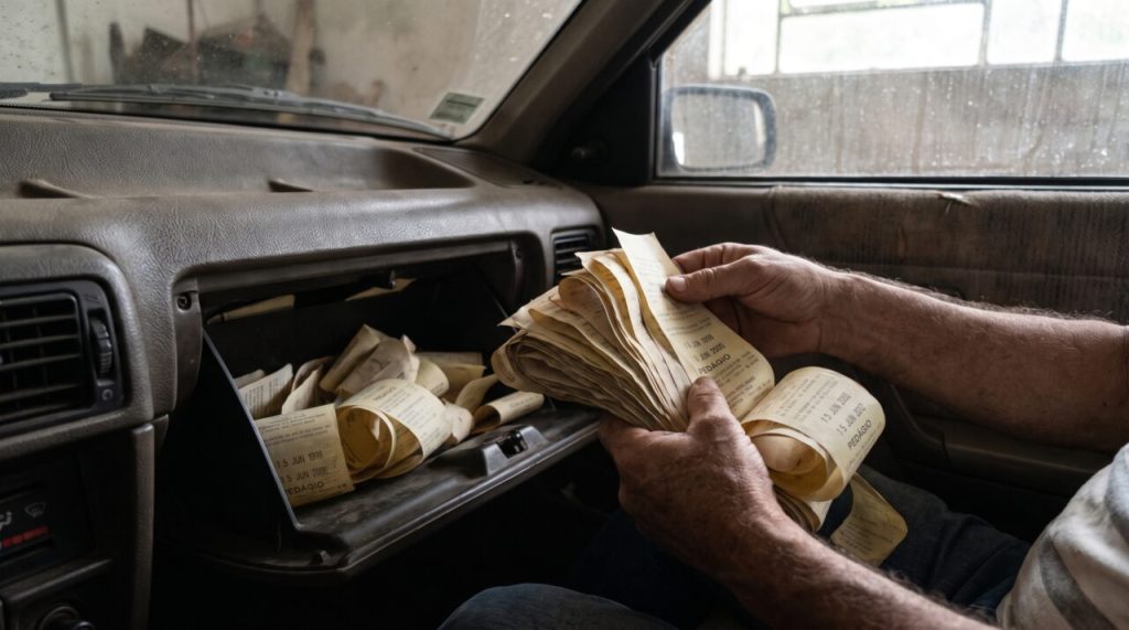 Homem adquire carro usado e descobre dezenas de recibos guardados na mesma data por quase 20 anos