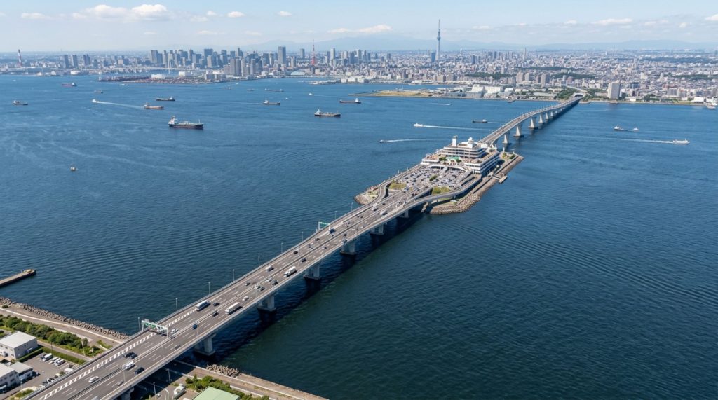 A megaestrutura japonesa de 15 km que une ponte, ilha artificial e túnel submarino
