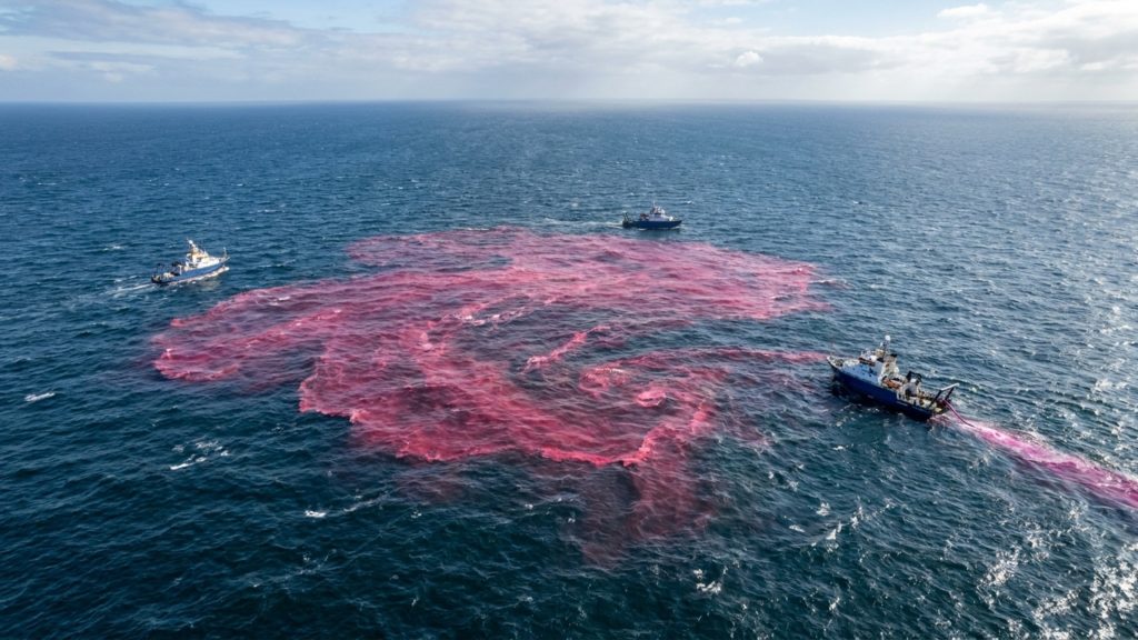 Cientistas despejam 65 mil litros de soda cáustica e tingem oceano de rosa em teste nos EUA