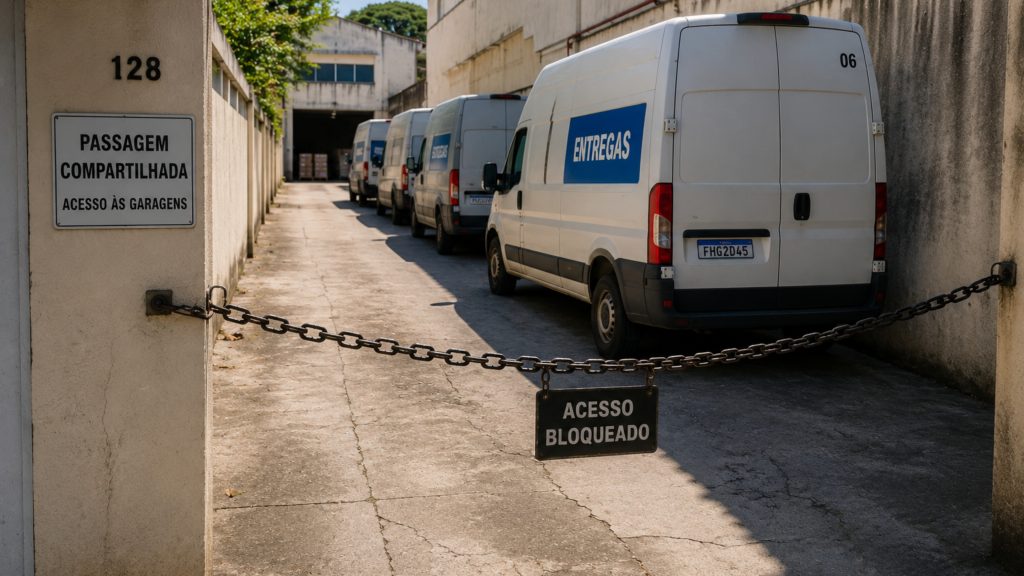 Disputa de vizinhos expõe limites do direito de propriedade após morador bloquear passagem contra 6 vans de entregas
